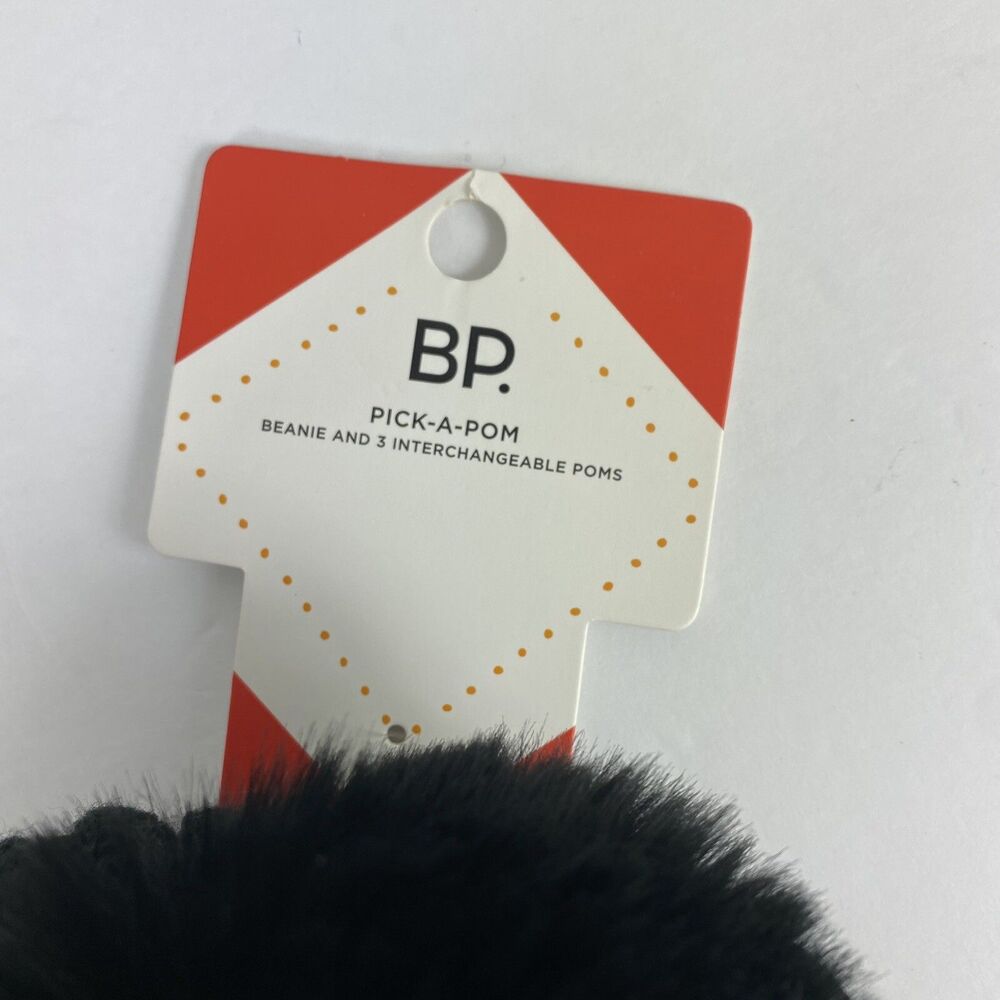 BP Ribbed Beanie Hat with Poms 3 Black Hat Nordstrom Ski Gorpcore Winter NEW - Picture 4 of 4